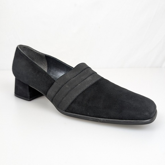 Stuart Weitzman Shoes - Stuart Weitzman Gorham Black Suede Chunky Block Heel Square Toe Shoe 9.5 Y2K